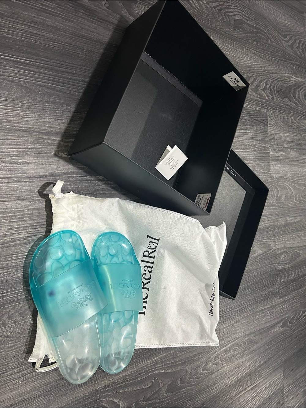 Coach Teal Transparent Slide Sandals Blue Size 8 New - Picture 6 of 6